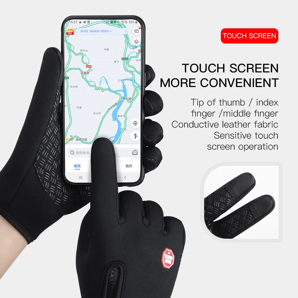 Autumn Winter Motorbike Gloves Men Women Windproof Anti-slip Touchscreen Fleece Keep Warm for Work Gloves Men Sports Bike Black